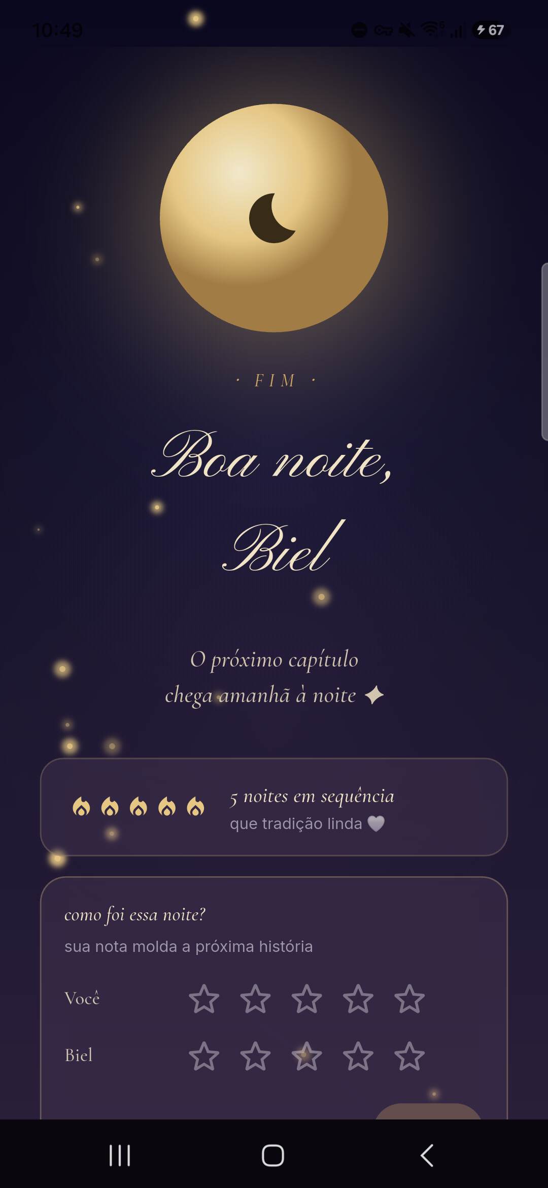 Tela do app Historinha — boa noite